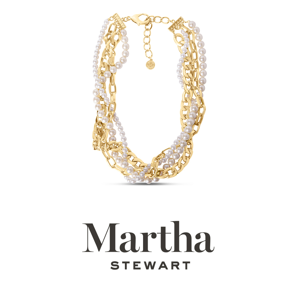 Martha Stewart Four Twisted Strand Pearl and Chain Necklace In Gold